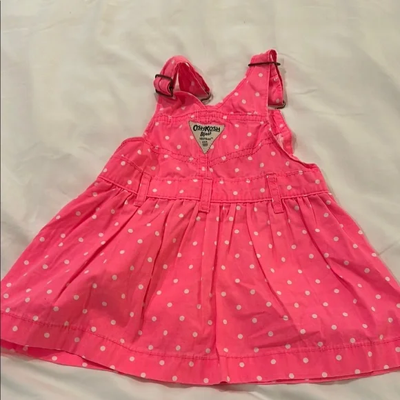 OshKosh B'gosh Pink Polka Dot overall dress and carters shorts overalls. - Picture 9 of 11